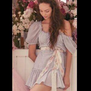 LoveShackFancy Blue Check Catalina Mini Dress